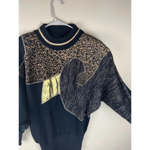 Andriano by I. Fatigati Vintage Black Metallic Gold Retro Sweater Women’s Medium - Picture 3 of 5